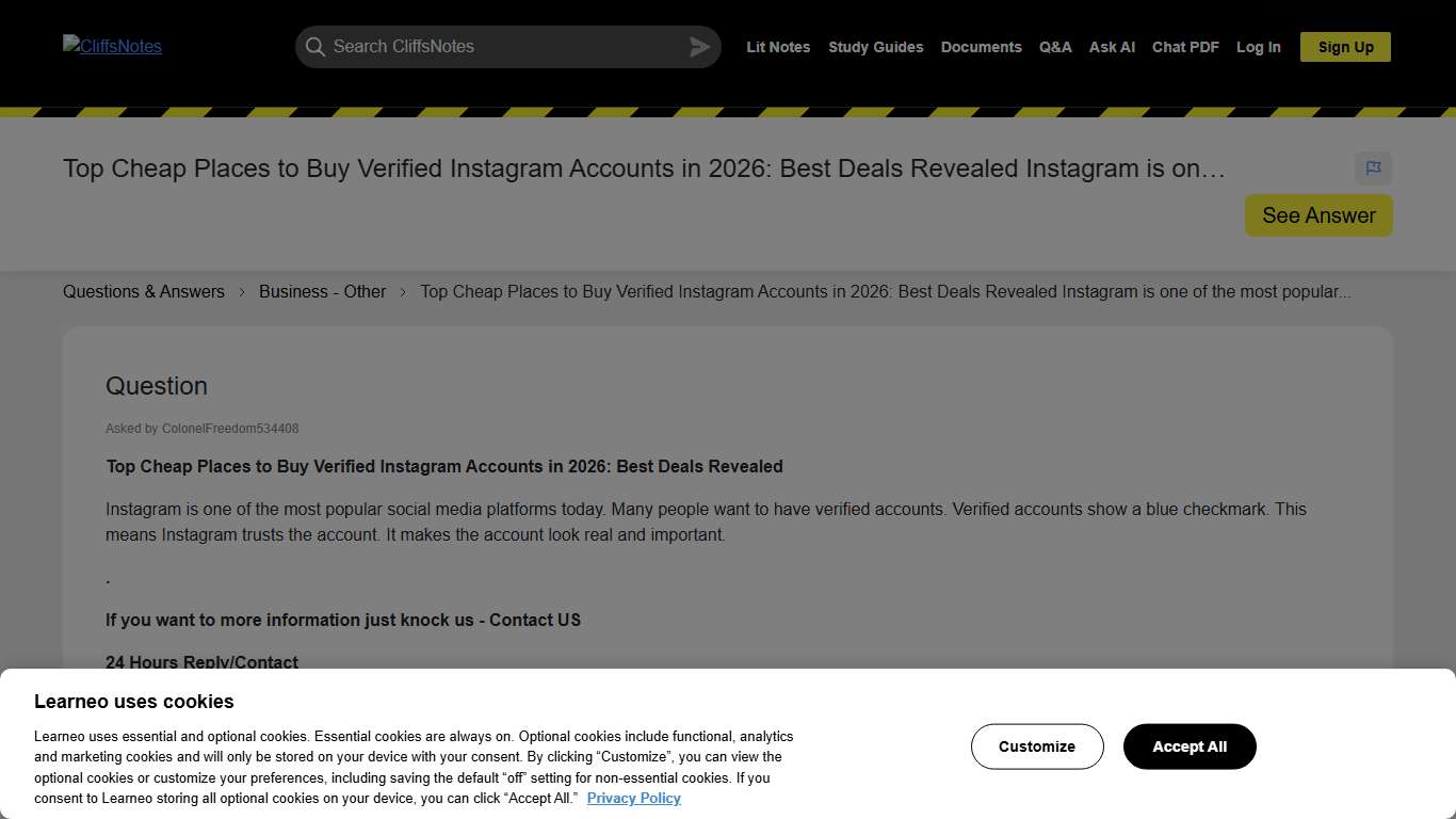 Top Cheap Places to Buy Verified Instagram Accounts in 2026: Best Deals Revealed Instagram is one of the most popular... CliffsNotes